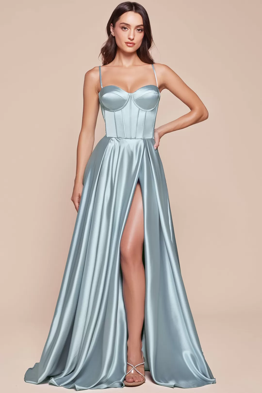 Clearance TP Kjoler La Divine CD337 corsage gallakjole i satin Sort,Grøn,Mauve,Navy,Rød,Sage,Sienna,Støvetblå,Champagne,Lavendel,Vinrød,Lysblå